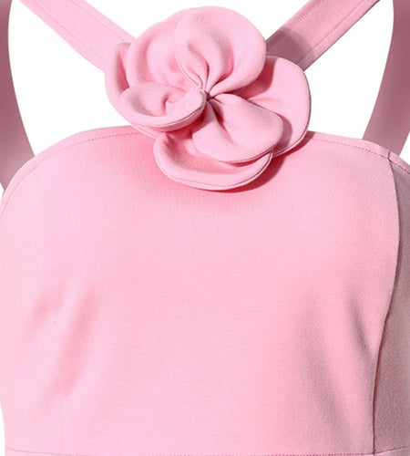 Solid Spliced Appliques Two Piece Set For Women Halter Sleeveless Top High Waist Mini Slimming Skirt Sets Female