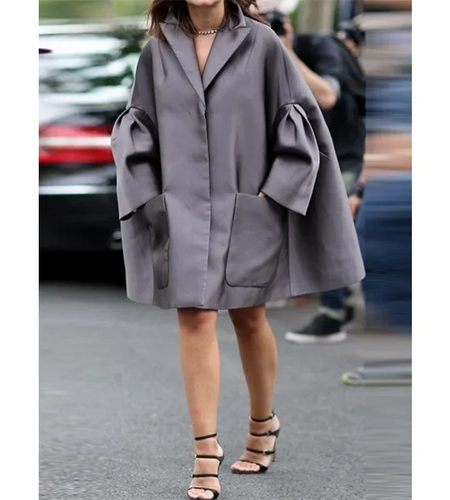 Autumn Fall Women's Gray Oversize Jackets 2024 Vintage Winter Midi Long Loose Casual Coat Clothes for Feamle