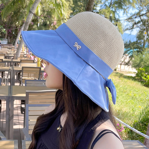 Load image into Gallery viewer, Women&#39;s Summer Sun Cap Fashion Hollow Bow Design Sun Hat Female Travel Beach Bucket Hat
