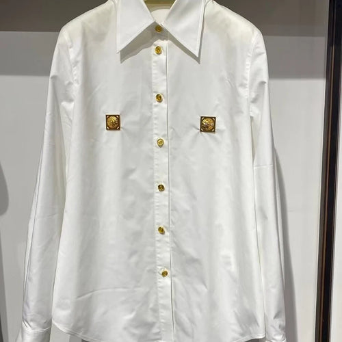 Load image into Gallery viewer, Solid Spliced Sequined Fashion Shirts for Women Lapel Long Sleeves Patchwork Single Breasted Shirt Female Clothing
