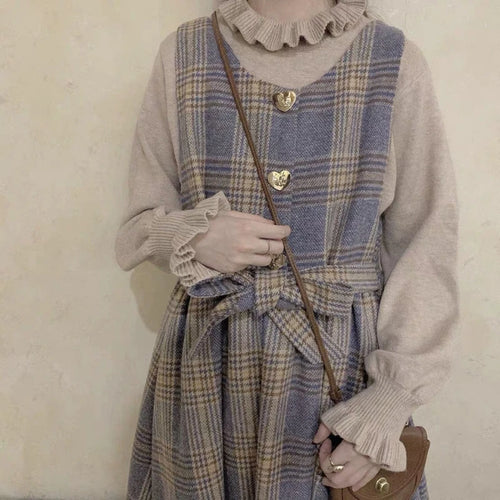 Load image into Gallery viewer, 2025 Autumn Preppy Style Knitted Sweater Harajuku Sweet Loose Simple Jumpers Y2k Aesthetic Ruffled Collar Solid Grunge Pullover
