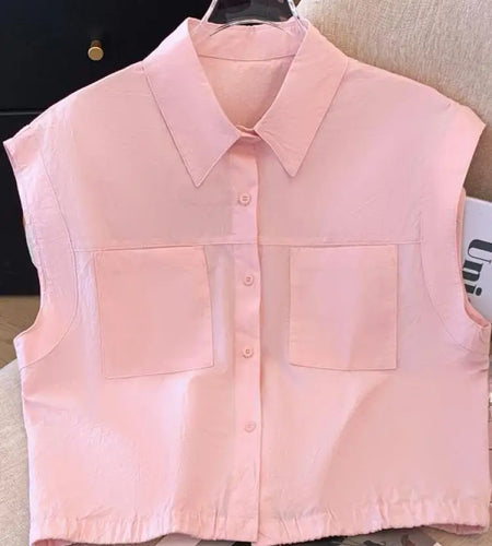 Summer New Korean Fashion White Pink Ladies Single Breasted Vest Shirt Women Yellow Sleeveless Streetwear Short Tank Tops Simple