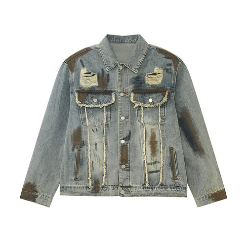 Load image into Gallery viewer, Niche Design Men&#39;s Two-piece Lapel Holes Contrast Color Single Breasted Denim Jackets Casual Straight Leg Male Jeans 9W1837
