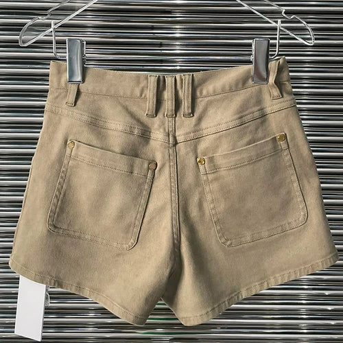 Load image into Gallery viewer, Casual Khaki Women&#39;s Summer Shorts High Waist Dual Pocket Straight Solid Short Pants Female Summer Clothing Fashion
