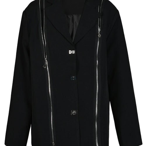 Load image into Gallery viewer, Women Black Zipper Irregular Big Size Blazer New Lapel Long Sleeve Loose Fit Jacket Fashion Spring Autumn 2025 1DH1523
