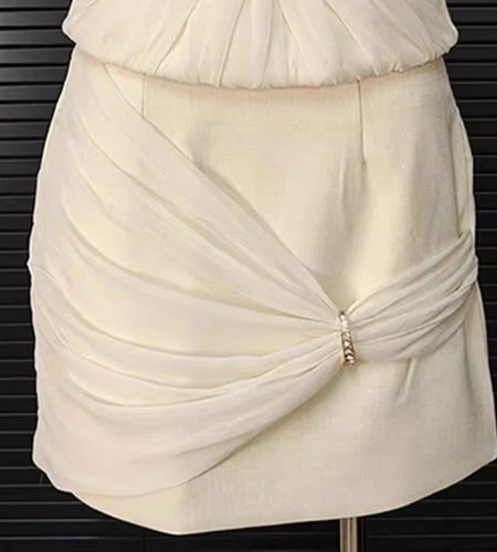 Solid Two Piece Set For Women Slash Neck Vests High Waist Temperament Mini Skirts Elegant Slimming Sets Female New