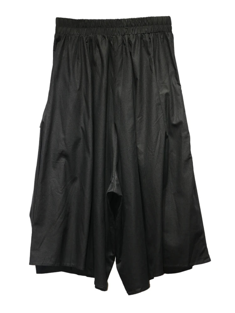 High Elastic Waist Black Pokcet Pleated Casual Wide Leg Pants New Trousers Women Fashion Tide Spring Autumn 2025 1DJ1070