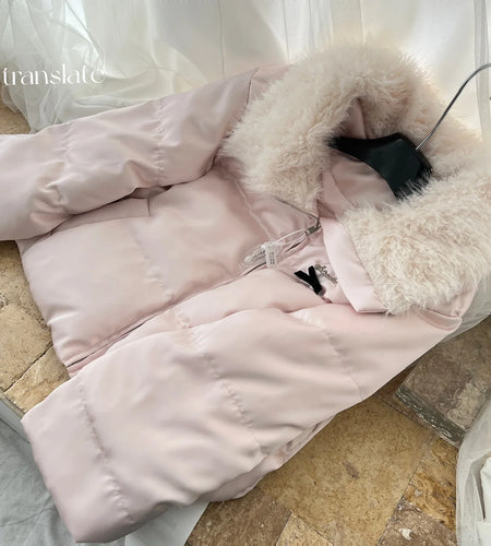 French 2024 Women's Autumn Winter Pink Lapel Short Down Cotton Jacket Loose Casual Thickened Bow Zipper Coat Parka Trend Clothes