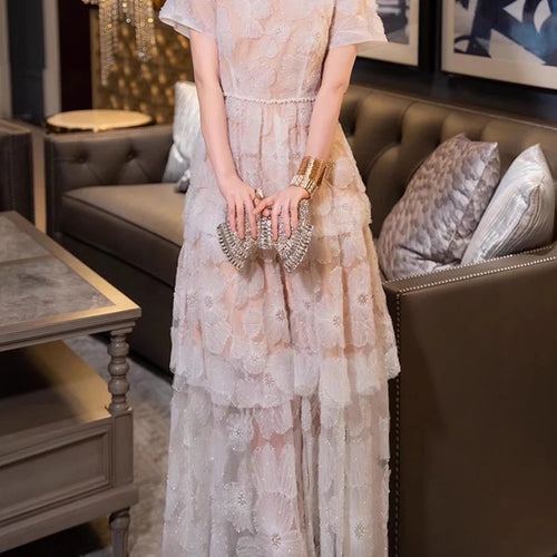 Load image into Gallery viewer, Hit Color Slimming Casual Elegant Dresses For Women O Neck Short Sleevehigh Waist Temperament Long Dress Female New
