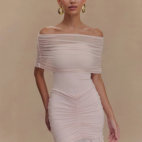 Load image into Gallery viewer, Mesh Strapless Off-shoulder Sexy Ruffled Mini Dress For Women Fashion Backless High Waist Female Ruched Party Dress
