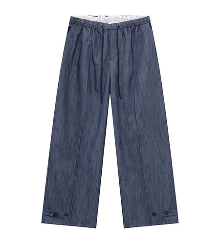 Men's Casual Clothing Korean Fashionable Elastic Waist Straight Leg Design Solid Color Male Trousers Simple Bottoms 9W1596