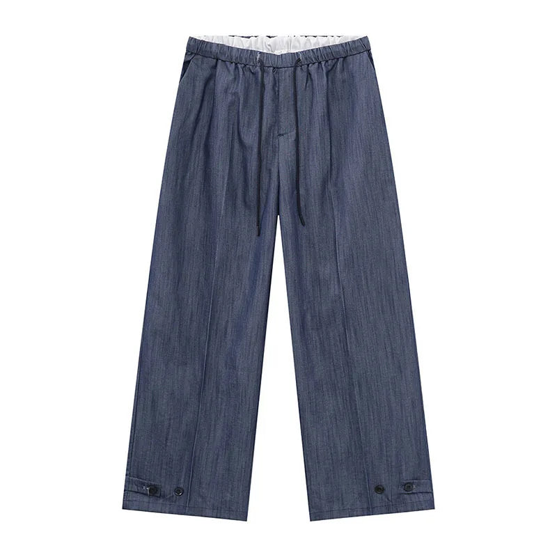 Men's Casual Clothing Korean Fashionable Elastic Waist Straight Leg Design Solid Color Male Trousers Simple Bottoms 9W1596