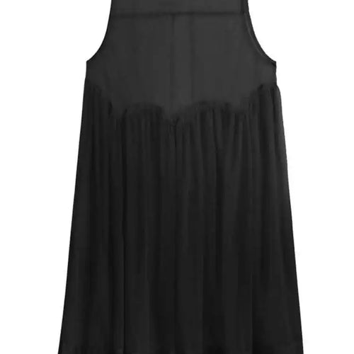 Load image into Gallery viewer, Women Black Big Hem Mesh Big Size Elegant Perspective Dress New Round Neck Sleeveless Fashion Spring Summer 2025 1DH6298
