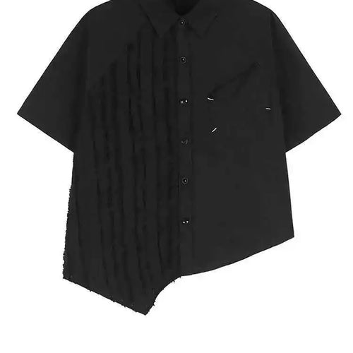 Load image into Gallery viewer, Women Black Irregular Hem Burr Big Size Blouse New Lapel Short Sleeve Shirt Fashion Tide Spring Summer 2025 1DH6182
