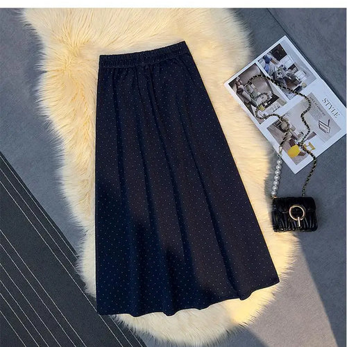Load image into Gallery viewer, French Vintage Women Polka Dot Elegant High Waist Party Long Skirts 2024 Autumn Winter Woolen A-line Pleated Half Skirt Fashion
