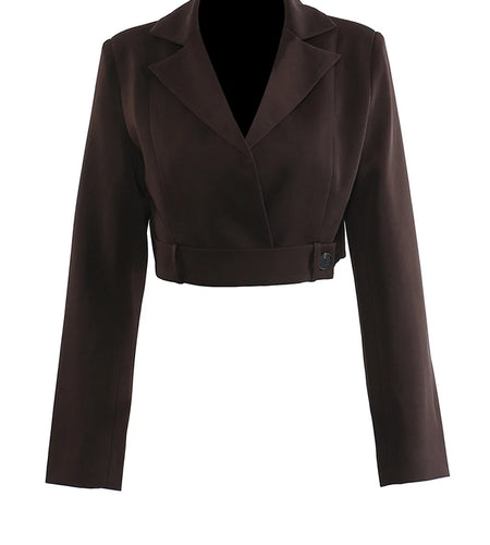 Brown Short Blazer Wide Leg Pants Two Piece Suit New Lapel Long Sleeve Women Fashion Tide Spring Autumn 2025 1DJ1092