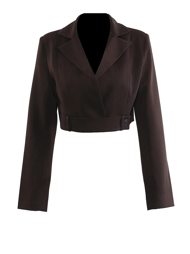Brown Short Blazer Wide Leg Pants Two Piece Suit New Lapel Long Sleeve Women Fashion Tide Spring Autumn 2025 1DJ1092