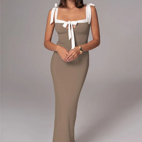 Load image into Gallery viewer, Lace-up Backless Sexy Maxi Dress Women Square Collar Patchwork Sleeveless Bodycon Club Party Sexy Long Dress Elegant
