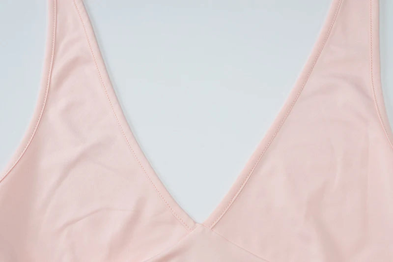 Sexy Solid Skirt Two Pieces Sets For Women Deep V-neck Neck-mounted Vest Tops And Short Skirt Sexy Two Pieces Sets