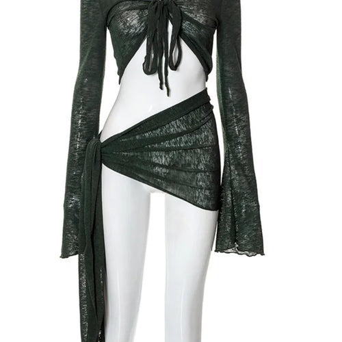 Load image into Gallery viewer, Sexy Mesh Perspective Strap Long Sleeved Women Two-piece Casual Dress Set New Summer Set 2024 Holiday Beach Partywear
