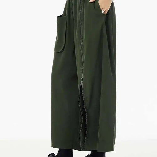 Load image into Gallery viewer, High Elastic Waist Army Green Zipper Slit Long Wide Leg Pants New Trousers Women Fashion Tide Spring Autumn 2025 1DH5683

