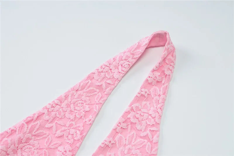 Halter Sleeveless Sexy Crop Tops Women Fashion Deep V Neck Backless Tank Tops Female Elegant Club Skinny Lace Top