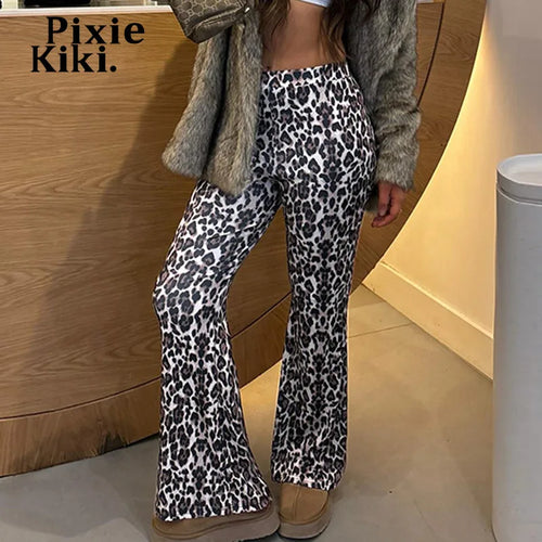 Load image into Gallery viewer, Y2k 2000s Leopard Print Flared Pants Women Trending Clothing Low Waist Comfy Pants Streetwear P77-BE17
