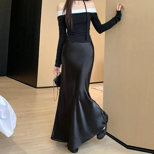 Load image into Gallery viewer, Korean Fashion Solid Elegant High Waist Wrap Hip Long Skirt 2025 Spring Summer Women Slim Vacation Pleated A-line Fishtail Skirt
