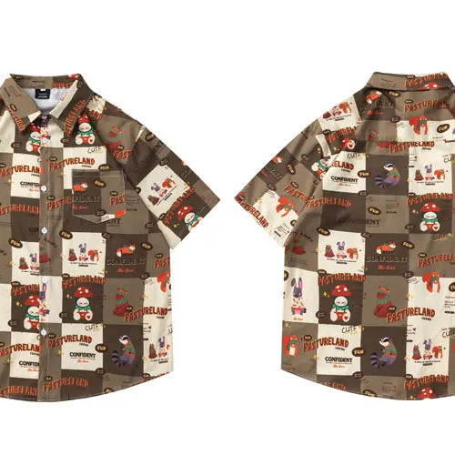 Load image into Gallery viewer, Summer Harajuku Shirts Harajuku Cartoon Graphic Printed Button Up Beach Blouse Streetwear Men Casual Baggy Short Sleeve Tops
