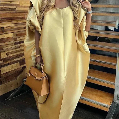 Load image into Gallery viewer, Evening Prom Pleated Long Dresses for Women Summer Puff Sleeves V-neck Woman Split-front Loose Maxi Dresses
