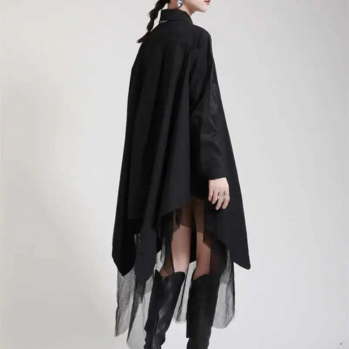 Load image into Gallery viewer, Women Black Irregular Hem Big Size Shirt Dress New Lapel Long Sleeve Loose Fit Fashion Tide Spring Autumn 2025 1DE2485
