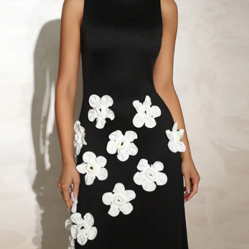 Load image into Gallery viewer, Slimming Spliced 3D Flower Temperament Dresses for Women Round Neck Sleeveless High Wasit Dress Female Clothing New
