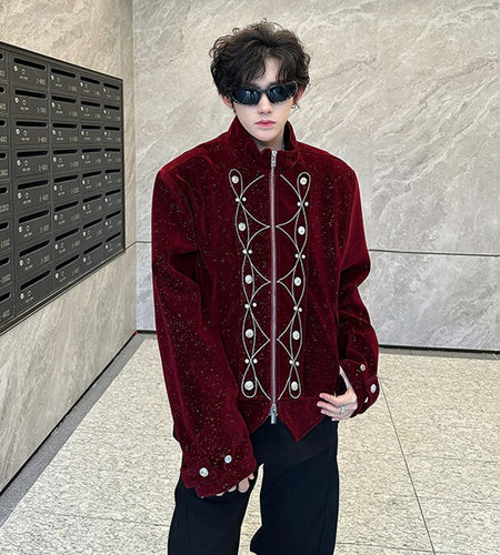 Men's Jackets New Korean Style Embroidery Nail Bead Flash Zipper Stylish Stand Handsome Male Spring Tops 2025 9W1936