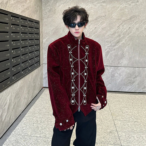 Load image into Gallery viewer, Men&#39;s Jackets New Korean Style Embroidery Nail Bead Flash Zipper Stylish Stand Handsome Male Spring Tops 2025 9W1936
