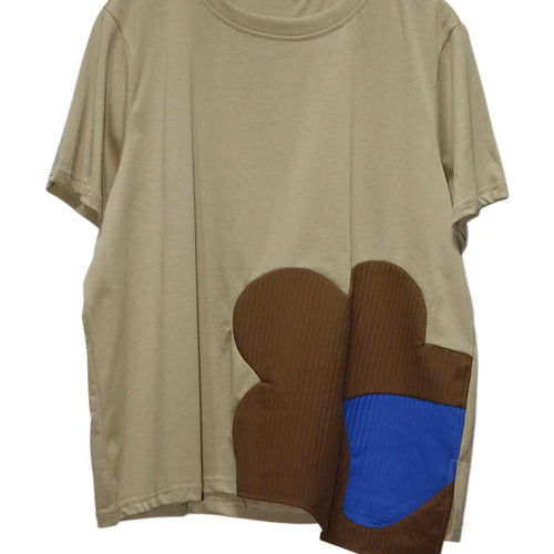 Load image into Gallery viewer, Women Black Color-block Irregular Big Size T-shirt New Round Neck Shorr Sleeve Fashion Tide Spring Summer 2025 1DJ0562
