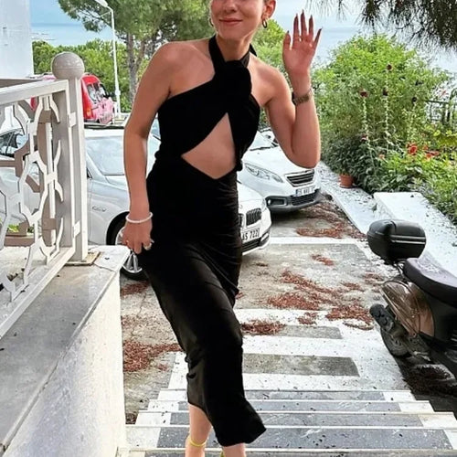 Load image into Gallery viewer, Sexy 3D Flower Hollow Out Backless Women's Dress Zipper Female Sleeveless Bodycon Maxi Dress Party Club Evening Dress
