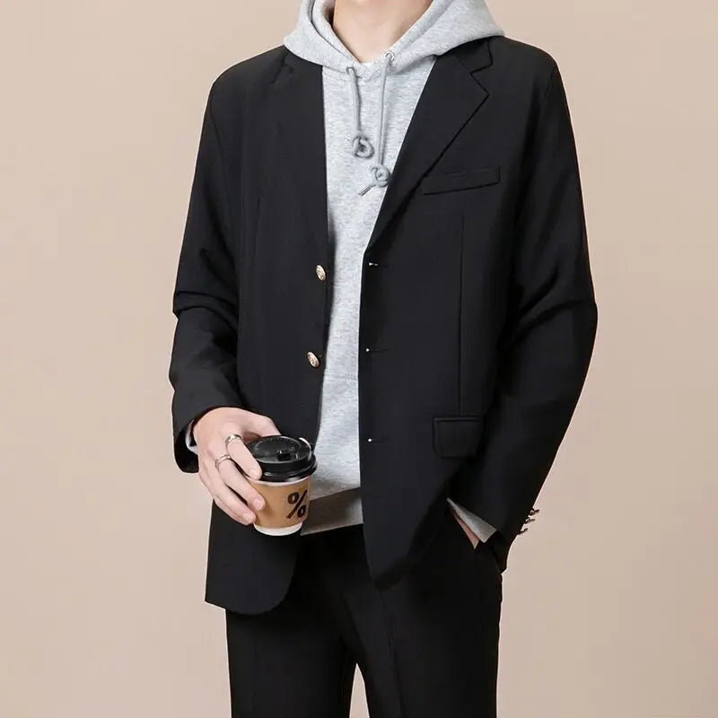 Men Suit Jacket Spring Autumn Loose Business Casual Singel-Breasted Handsome Stylish Pocket New Fashion Tide 9W1206