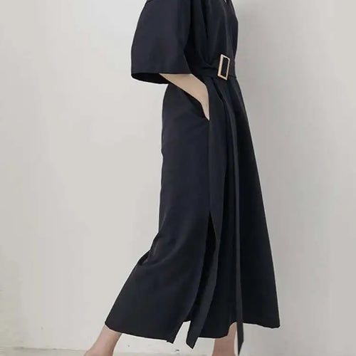 Load image into Gallery viewer, Women Black Brief Belted Elegant Big Size Dress New V-Neck Three-quarter Sleeve Fashion Tide Spring Autumn 2025 1DH6206
