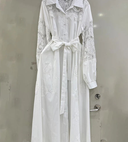 Hit Color Spliced Button Loose Dresses For Women Lapel Long Sleeve High Waist Temperament  Dress Female Fashion New