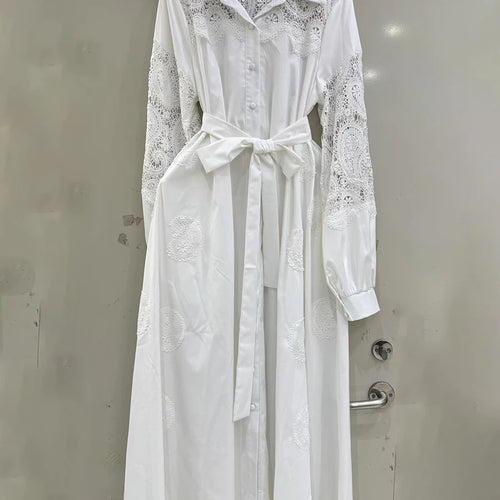 Load image into Gallery viewer, Hit Color Spliced Button Loose Dresses For Women Lapel Long Sleeve High Waist Temperament  Dress Female Fashion New
