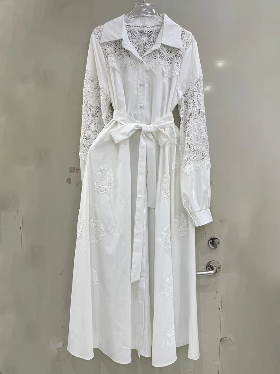 Hit Color Spliced Button Loose Dresses For Women Lapel Long Sleeve High Waist Temperament  Dress Female Fashion New