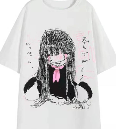 Kawaii Cute Japanese Loose Cartoon Print T-shirt Casual O Neck 2025 Summer Tops Women Short Sleeve Y2k Aesthetic All Match Tees