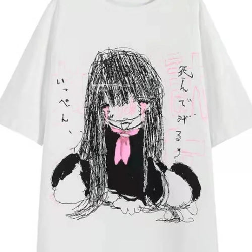 Load image into Gallery viewer, Kawaii Cute Japanese Loose Cartoon Print T-shirt Casual O Neck 2025 Summer Tops Women Short Sleeve Y2k Aesthetic All Match Tees

