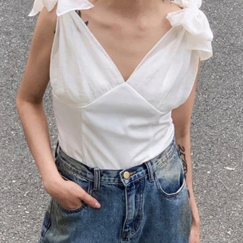 Load image into Gallery viewer, Solid Vest For Women V Neck Sleeveless Patchwork Bowknot Lace Up Minimalist Sexy Tank Tops Female Summer Clothing
