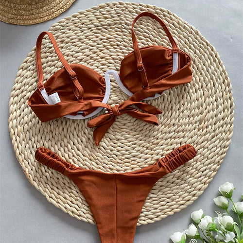 Load image into Gallery viewer, 3 Colors Sexy Bandeau Bikini Set Bandage Brazilian Female Swimsuit Women Swimwear Backless Two-pieces Bathing Suit
