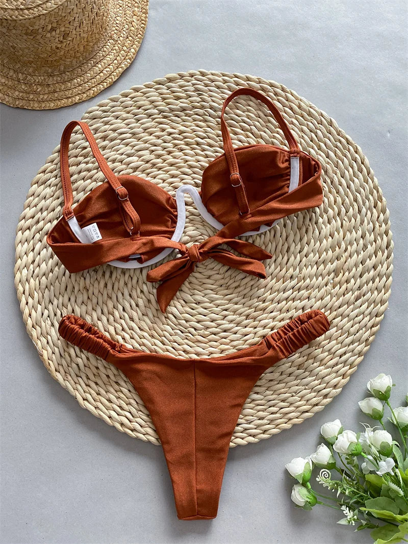 3 Colors Sexy Bandeau Bikini Set Bandage Brazilian Female Swimsuit Women Swimwear Backless Two-pieces Bathing Suit