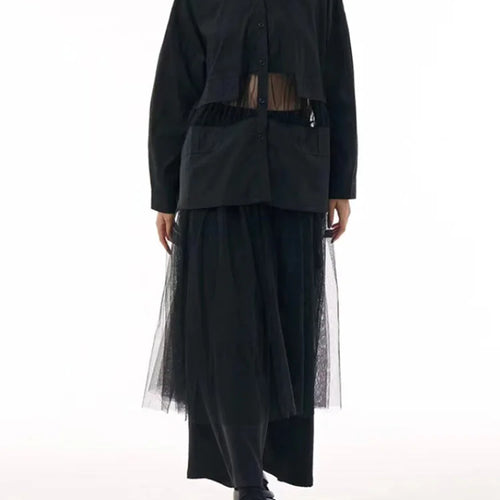 Load image into Gallery viewer, Women Black Mesh Perspective Big Size Midi Shirt Dress New Lapel Long Sleeve Fashion Tide Spring Autumn 2025 1DJ0140
