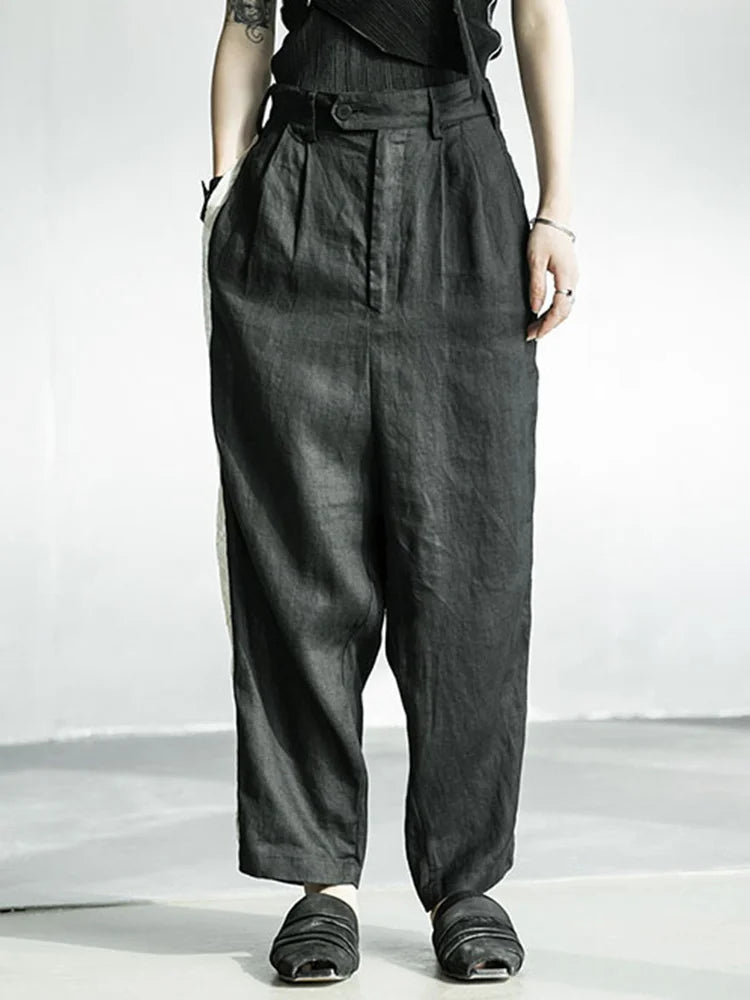 High Waist Black Topstitched Pockets Wide Leg Pants New Loose Fit Trousers Women Fashion Tide Spring Autumn 2025 1DF5357