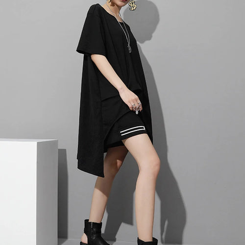 Load image into Gallery viewer, Women White Irregular Hem Big Size Casual Long T-shirt New Round Neck Short Sleeve Fashion Tide Spring Summer 2025 1DJ1802
