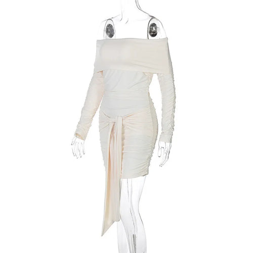 Load image into Gallery viewer, Off-shoulder Long Sleeve Ruched Sexy Mini Dress For Women Fashion Strapless Backless Bodycon Draped Club Dress New
